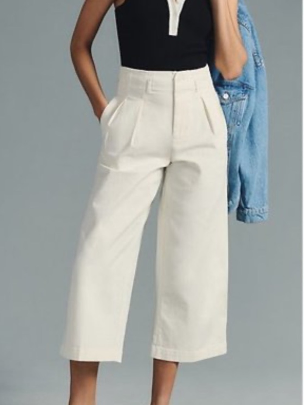 Anthro’s Maeve, Ivory High Rise Wide-Leg Culotte Crop Pants Pockets EUC Size 6